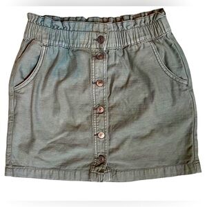 American Eagle Army Green Cotton Button Front Paper Bag Elastic Waist Mini Skirt